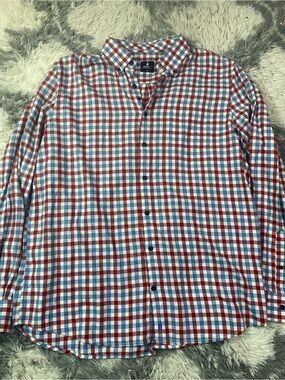 Johnnie-O Mens Large Millbank Shirt Malibu Red Gingham Cotton Lyocell JMWL100450